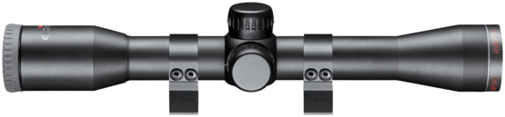 4x32mm TruPlex reticle rimfire rifle scope with rings from Tasco. Durable aluminum construction with a matte black finish.